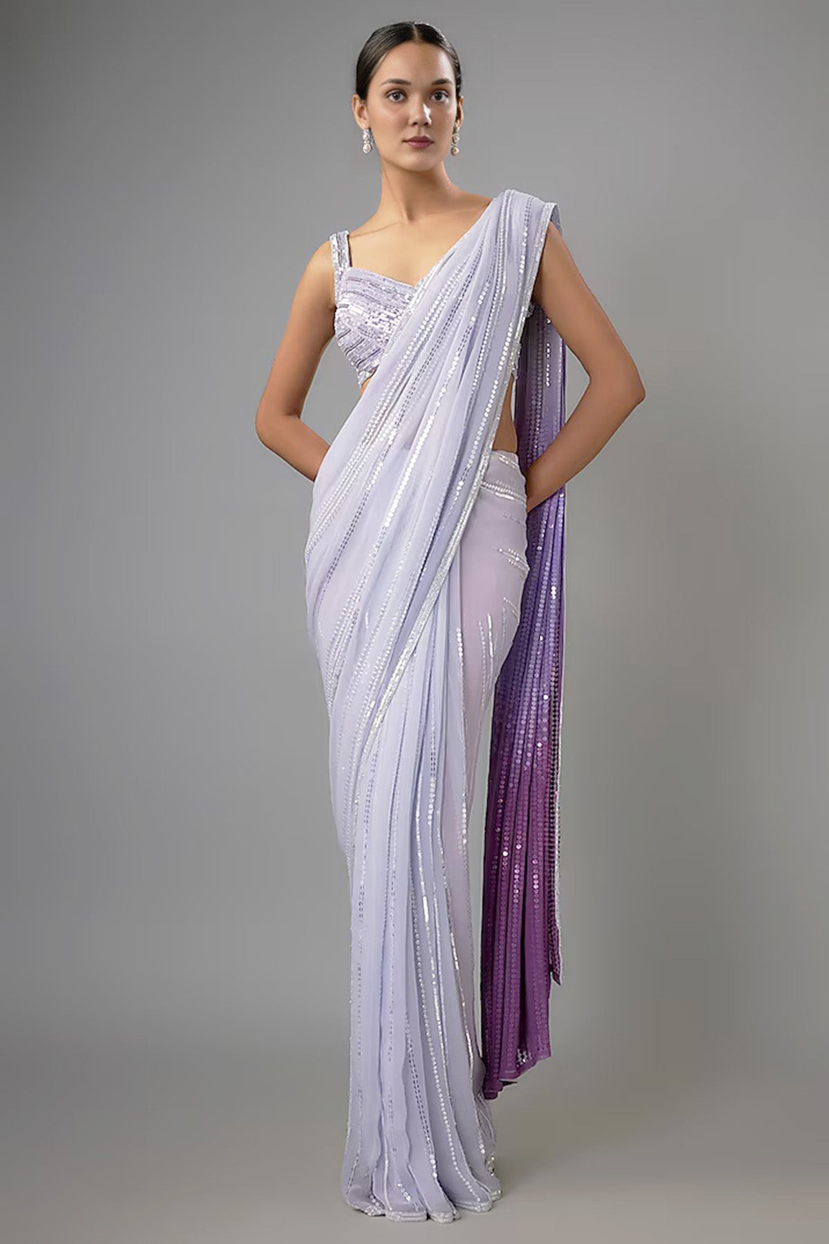 Buy Purple Georgette Sequins Saree by Shlok Design for women online at ScrollnShops